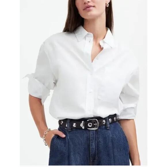 Madewell Relaxed Button Up Top Long Sleeve Shirt Eyelet White NWT Medium - Picture 1 of 8